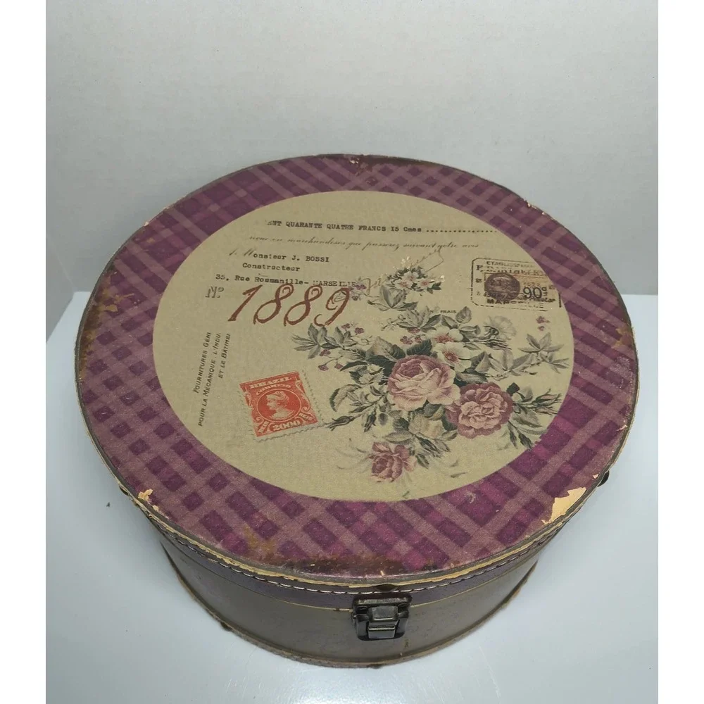 Vintage Style Nesting Round Hat Box Set Hardboard Metal Latch